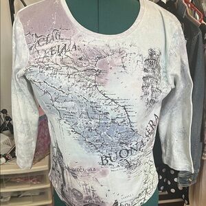 Nicole Miller Teal and Gray Long Sleeve Top